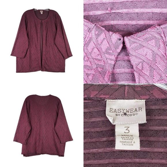 Easywear By Chicos Slinky Knit Cardigan Jacket Size 3 US XL Geometric LS Red - Picture 1 of 9